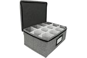 Whiskey Glass Storage Box with Dividers & Handles, 12 Compartment Oxford Fabric Wine Glass Organizer for Glencairn Glasses, S