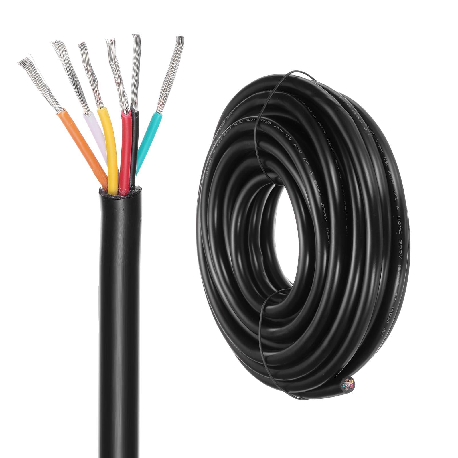 DMiotech 16 Gauge Wire Electrical Wire 6 Conductor, 16 AWG Extension Cable Cord 30 Ft/9 m UL2464 300V Stranded Tinned Copper Wire for LED Lighting Automotive