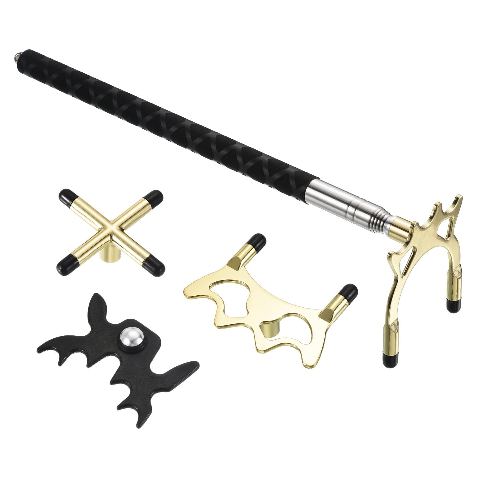 PATIKIL Retractable Billiards Cue Stick Bridge, Silicone Pool Cue Accessory with Removable Metal Low/High/Cross Bridge Head for Pool Table Competition, Gold/Black