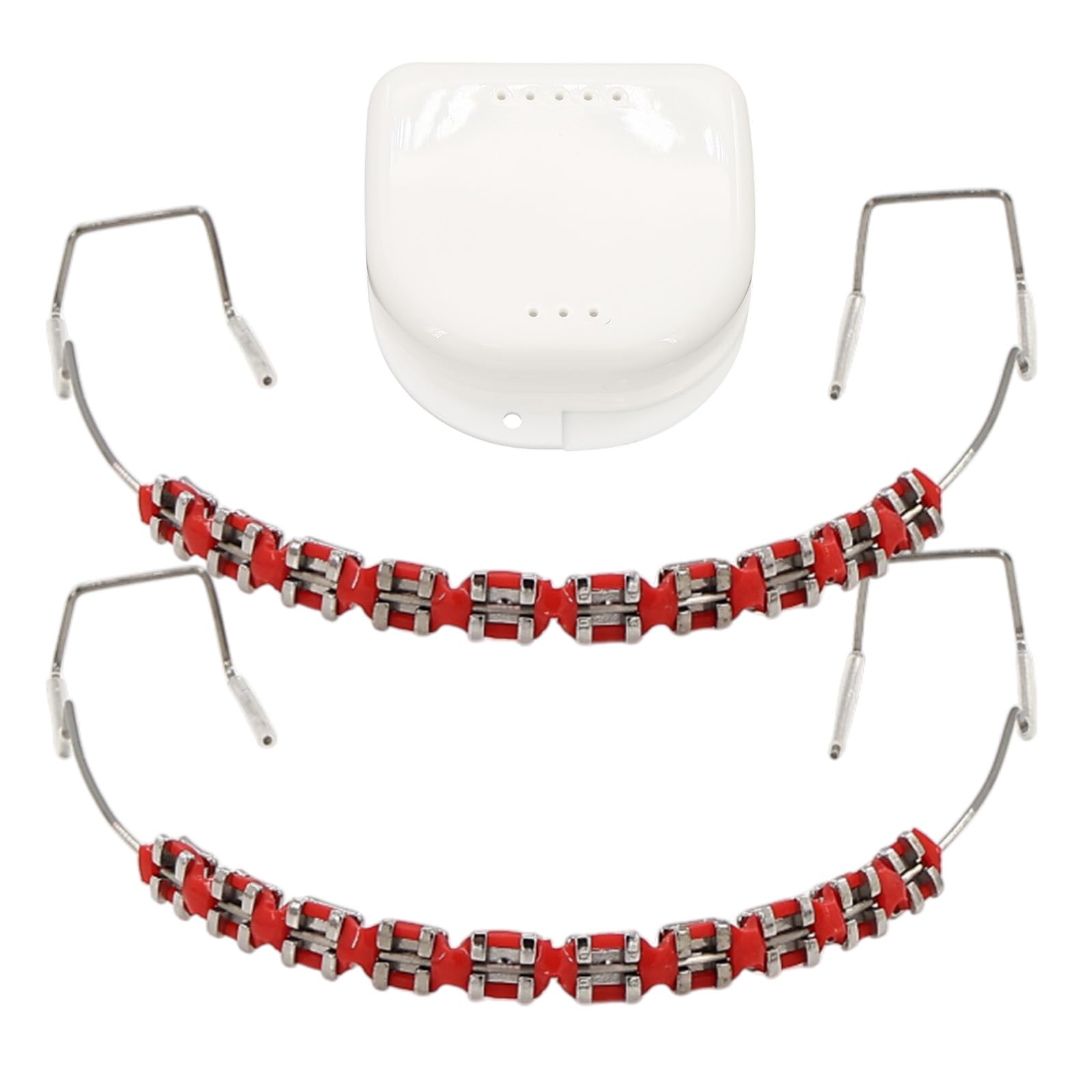 Photo 1 of 1 Pack Fake Braces, Temporary Tooth Decoration with Metal Wires, Metal Brackets and Orthodontic Ligature Ties, Suitable for Orthodontists to Explain, for Dental Students to Practice (Red)