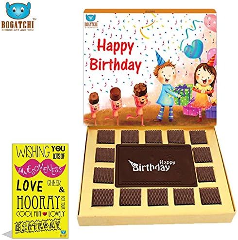 BOGATCHI Happy Birthday Gifts, Happy Birthday Chocolates, Premium Chocolate Candy Box, 15 Pieces, Free Happy B'Day Celebrations Card