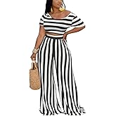 2 Piece Outfits for Women Sexy Backless Short Sleeve Crop Top High Waist Wide Leg Long Pant Sets Tracksuit Sport Set