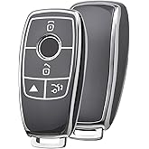 ELOHEI Key Fob Cover for Mercedes Benz,Premium Soft Full Protection Key Fob Case Compatible with Mercedes Benz E Class, 2017-2024 C-Class G-Class A-Class S Class (Gray)