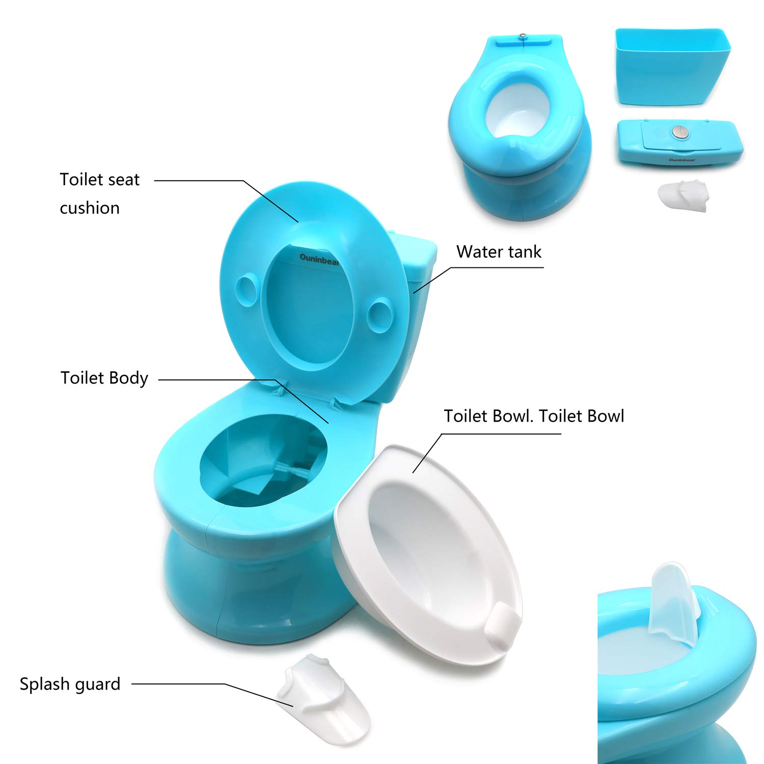 HTTMT- Blue Portable Toddler Potty Training Toilet w/Flushing Sound Baby Chair Seat Kid (Center Push Flushing) [P/N: ET-BABY004-BLUE]