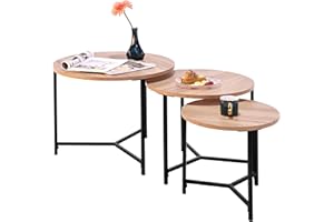 Fromann Round Nesting Coffee Table Modern Nesting End Table Set Stacking Coffee Side Table for Living Bed Room Set of 3