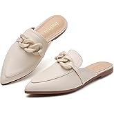 EasySmile Metal Chain Decor Flat Mules for Women Closed Pointed Toe Slip on Loafers Slides Backless Mules Shoes