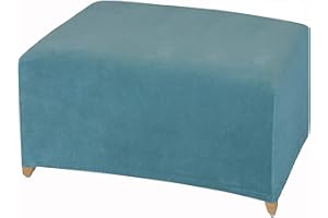 LUSHVIDA Stretch Ottoman Slipcover - Velvet Rectangle Stool Cover Soft Furniture Protector with Elastic Bottom