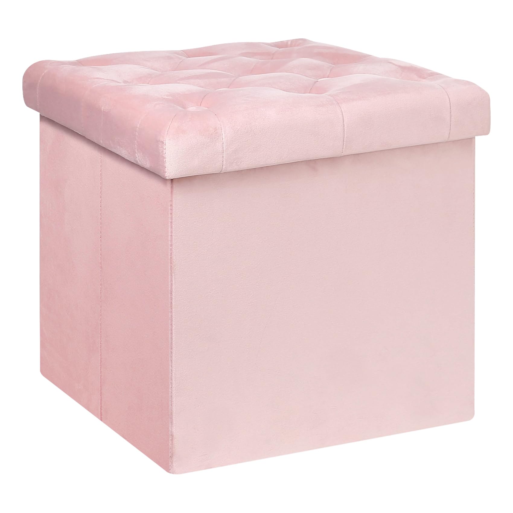 Bonlife Velvet Ottoman Storage Cube, Folding Footrest Stool Seat,Toy Chest Storage Box with Lid,Footstool for Living Room,Pink,40x40x40cm