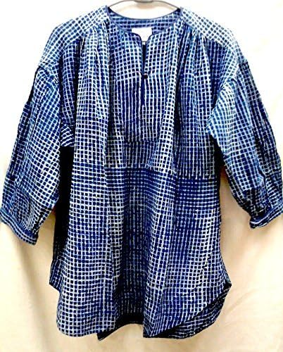 Organic Indigo Anokhi Hand block print Indian cotton Boho chic Top Blouse One size