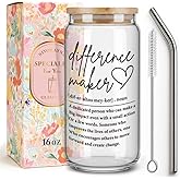 Difference Maker Gifts for Therapist Teacher Coach Mentor Boss Leader, Appreciation Gifts for Coworkers Employee Staff Women Men,Motivational Affirmations Gift Glass Cup with Lids and Straws -90