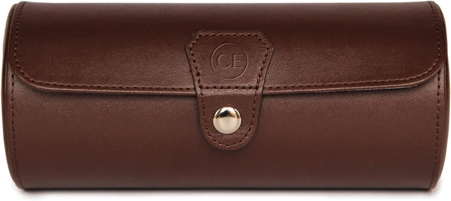 CASE ELEGANCE Portable Watch Box for Men/Women Faux Leather Watch Storage Box for 3 Watches (Brown)