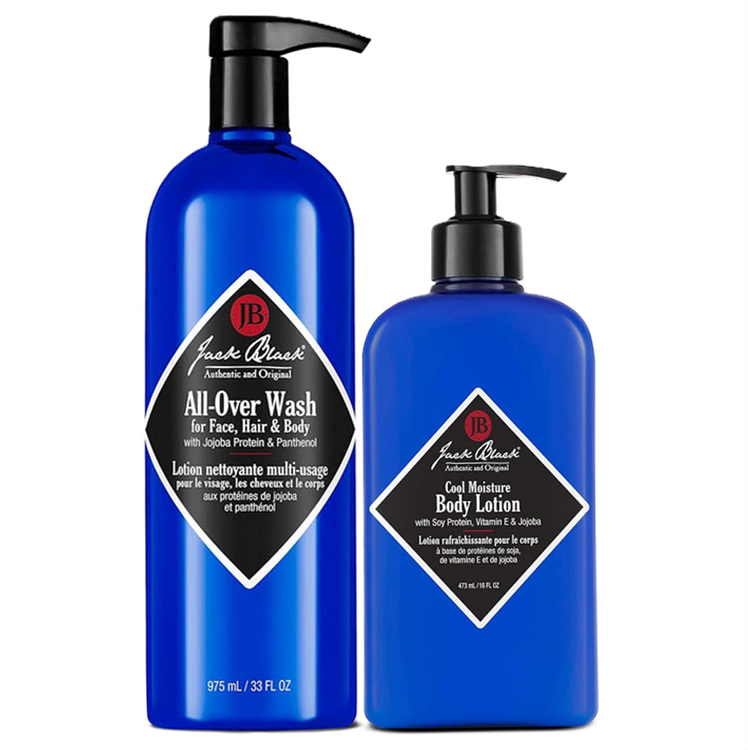 Jack Black All Over Wash Face, Body & Hair Cleanser, 33 Fl Oz – Multi-Purpose Body Wash for Men Cool Moisture Body Lotion, 16 Fl Oz – Body Lotion for Dry Skin