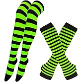 Eforcase Womens Striped Thigh High Socks Over Knee High Socks Leg Arm Warmer Fingerless Gloves Set for Christmas Halloween