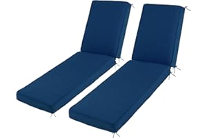Sundale Outdoor Olefin Water-Resistant Chaise Lounge Cushions Set of 2, Dark Blue Lounger Pad with Straps, 80 x 26 x 4 Inches