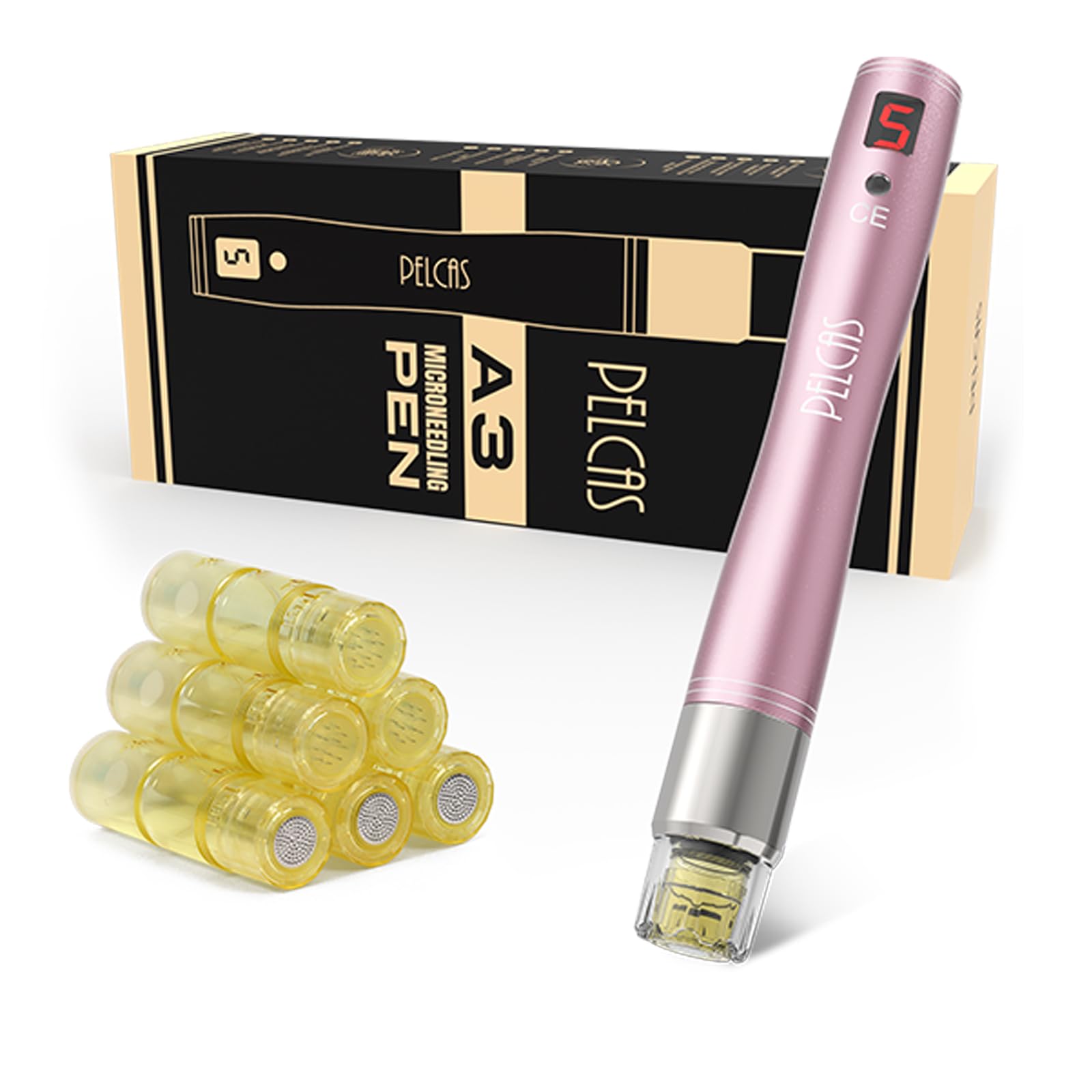 PELCAS Microneedling Pen Automatic Serum Applicator Microneedling 5 Speeds with LCD Screen Type-C Rechargeable Cordless Dermapen