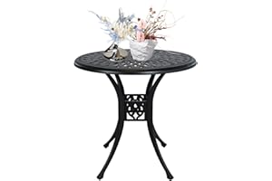 PATIO-IN 30.31" Outdoor Patio Dining Table, Cast Aluminum Patio Table, Patio Bistro Table, Patio Furniture Set with 2.36" Umbrella Hole for Balcony Lawn Garden Backyard