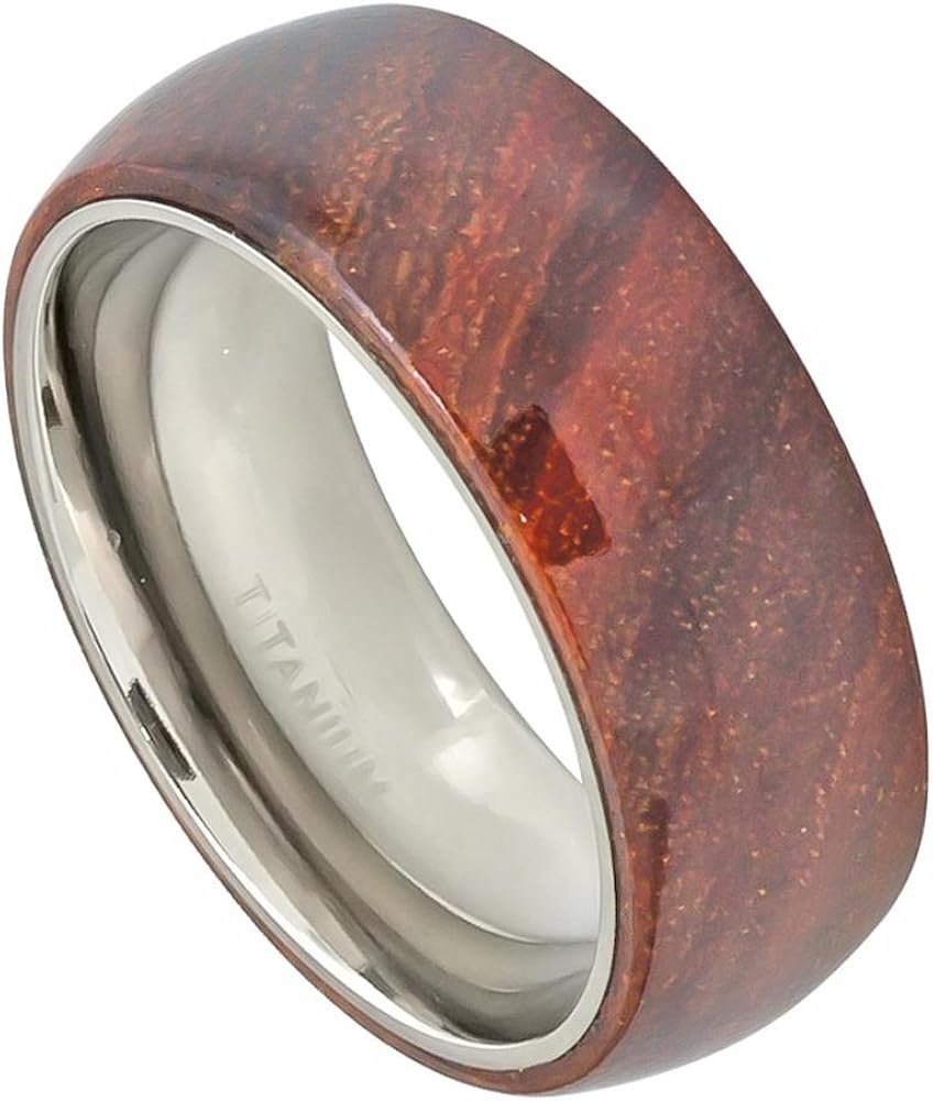 Amazon 8 Mmチタンwith Pureブラウンhawaiian Koa Woodドーム型トップウェディングバンドリングforhimまたは彼女 リング 通販