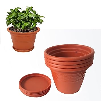 Meded Siti Plast Heavy Duty Plastic Planter Pots with Bottom Tray Color Terracotta (13 Inch, Pack