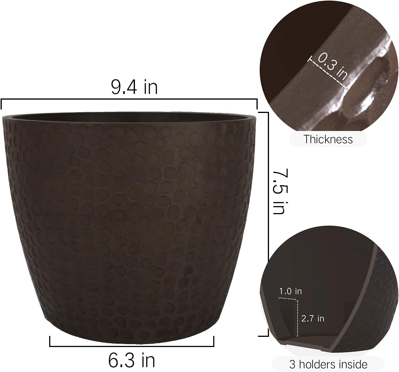 LA JOLIE MUSE 9.4 inch Plant Pot for Indoor and Outdoor Plants, Modern Chic Planter with Honeycomb Pattern, Brown : Garden & Outdoor