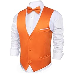 Barry.Wang Mens Orange Formal Vest V-neck Slim Fit