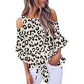 Chuanqi Womens Cold Shoulder Blouse Bell Sleeve Tie Knot Casual Summer Shirt Tops
