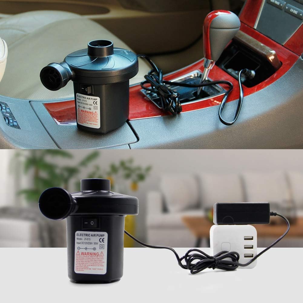 Zcaukya Electric Air Pump, Portable Inflate and Deflate Air Pump with 3 Nozzles, AC 110V / DC 12V Electric Pool Float Pump, Air Mattress Pump with Car Adapter for Camping Outdoor Pool Party, 50W: Sports & Outdoors