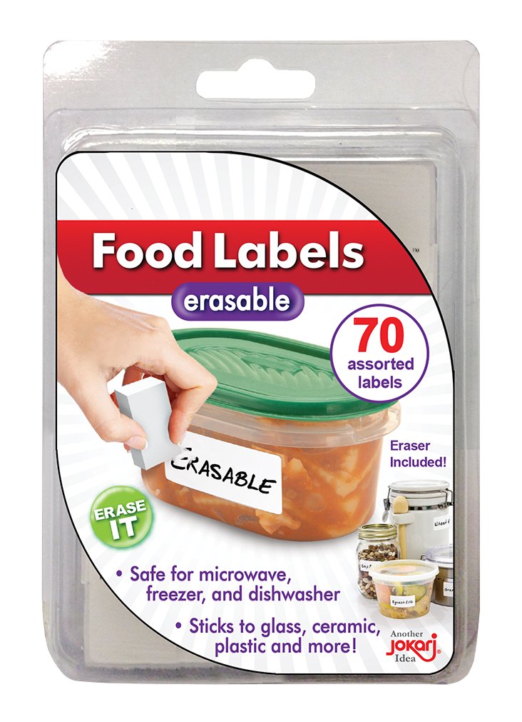 Jokari 47828 - Erasable Food Labels Refill Pack with 70 Assorted Labels and Eraser - White