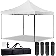 HCY Canopy Tent 10 x Pop Up Ez Sun Shade with Backpack, 4 Sand Weights Bags, Steel Stakes Gazebos for Outdoor, Wedding ,Party, Camping, Picnics (White) 118 129 inch