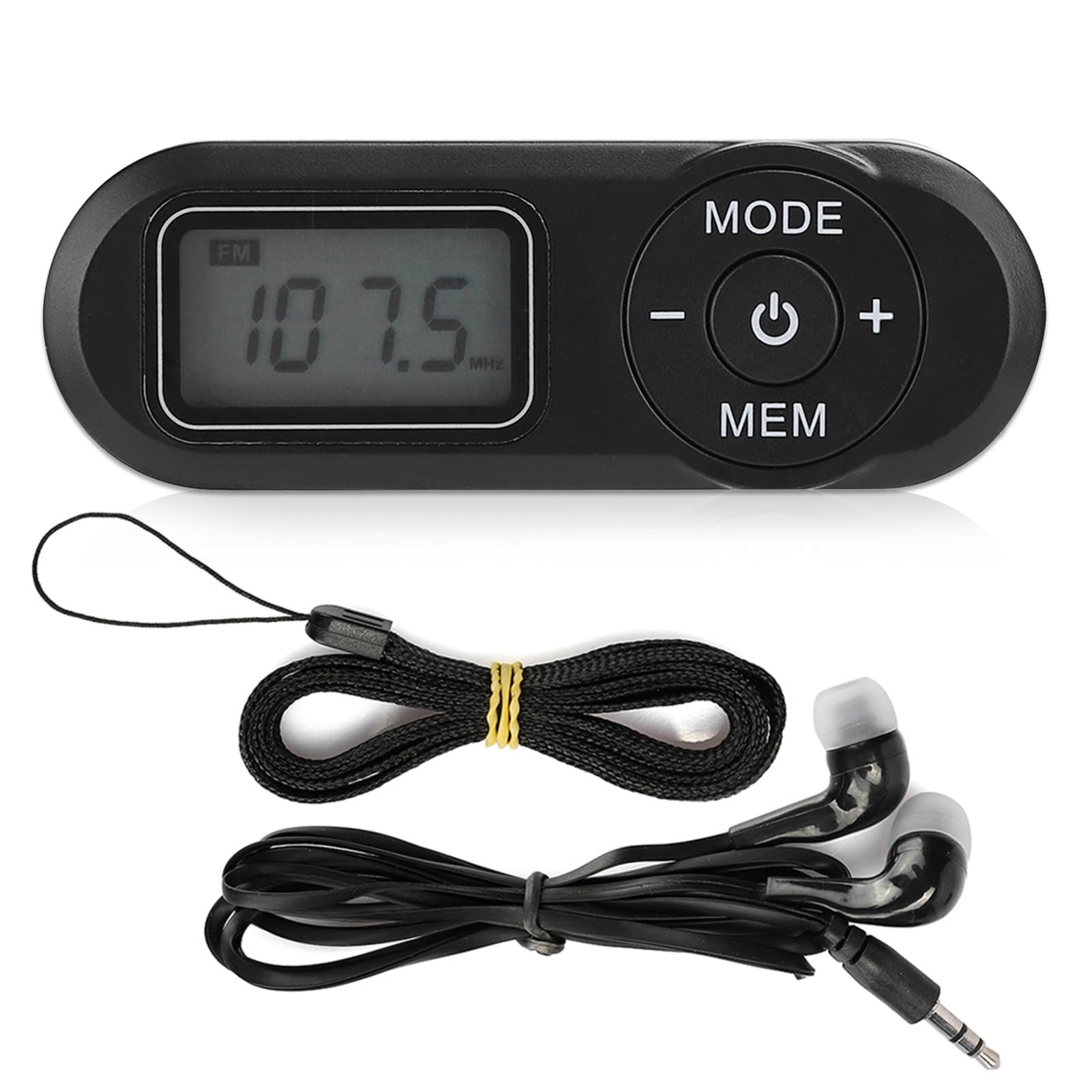 FM Radio, Mini Portable 1.1inch LCD Digital FM Radio Music Player Black with Earphone