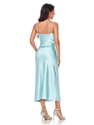 Women's Spaghetti Strap Midi Satin Silk Dresses