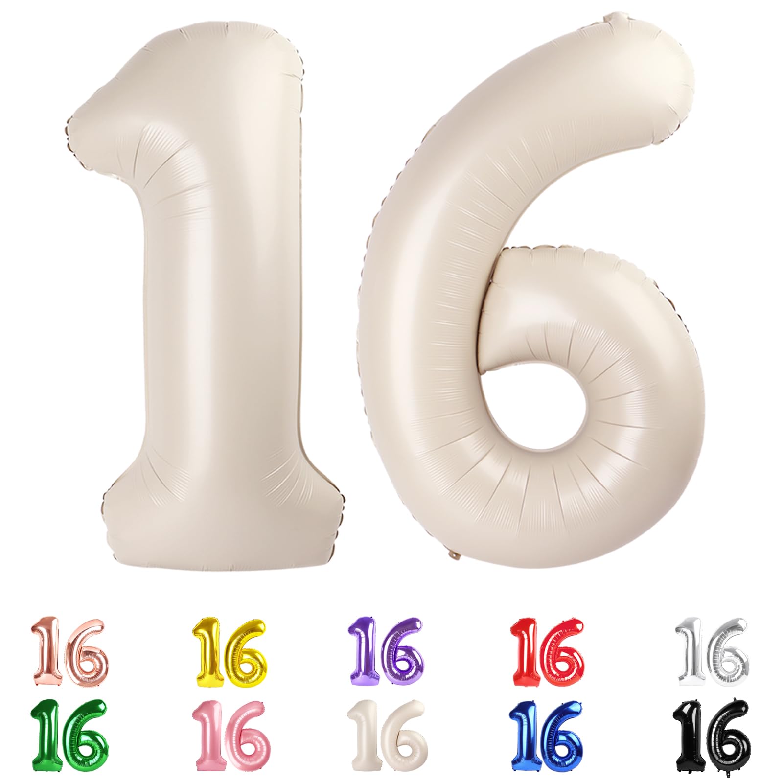 Cream White Number Balloons 16, 40 In 16th Birthday Decorations for ...