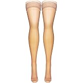 NuVein Sheer Compression Stockings for Women, 15-20 mmHg Support, Medium Denier, Thigh High, Closed Toe, Beige, Large