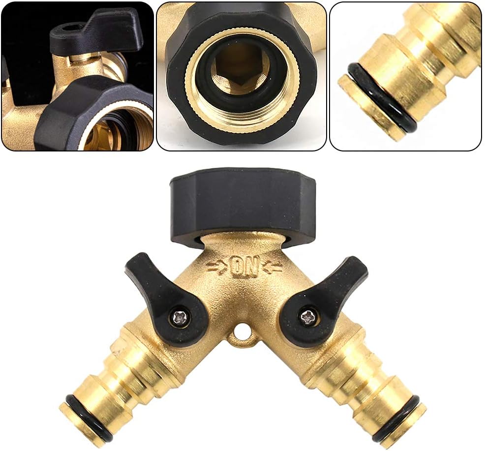 2 Way Brass Tap Garden Hose Splitter Double Tap Adaptor Irrigation Hose Connectors Manifold-Turn With Individual On/Off Valves For Outdoor Home Kitchen - Image 5