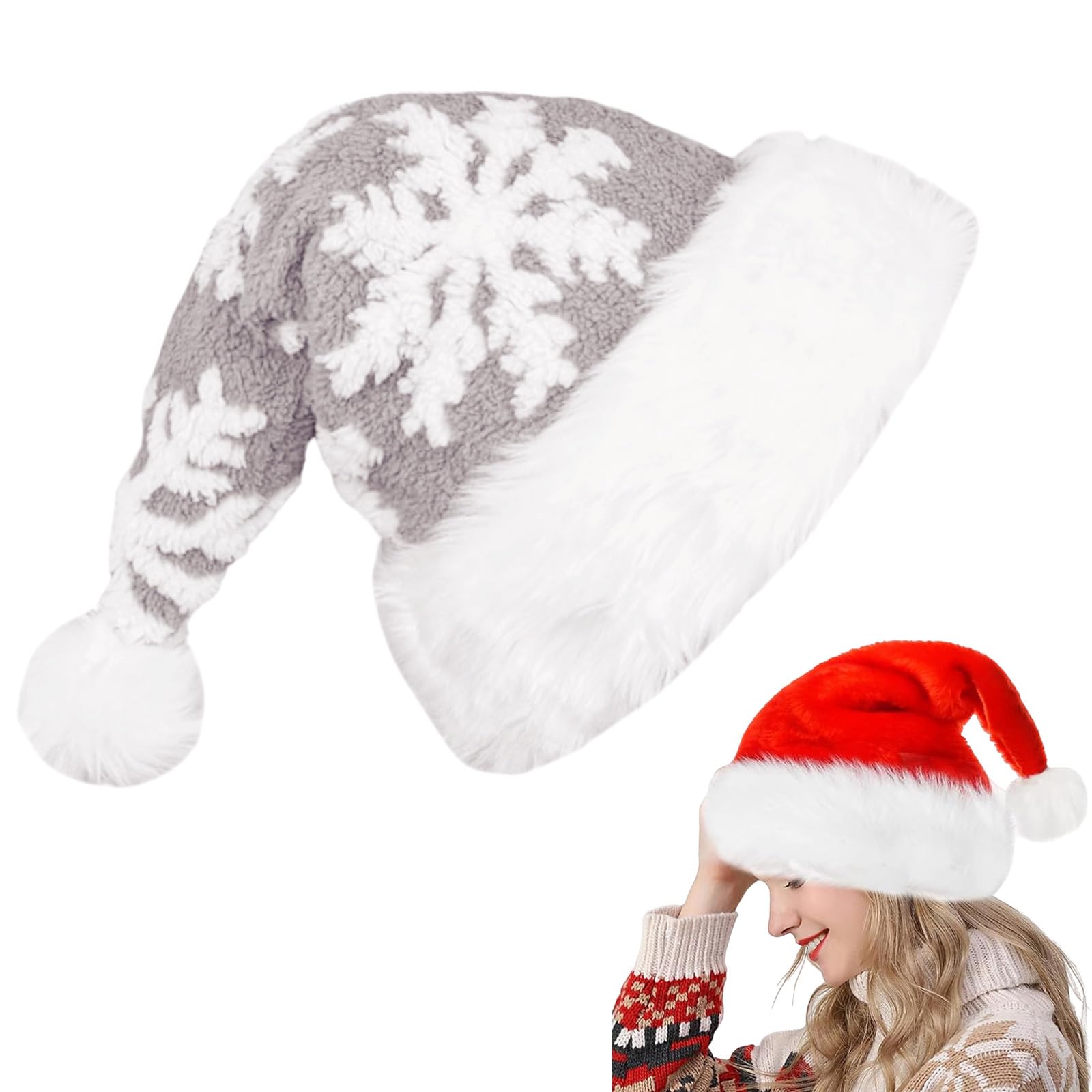 Grey Snow Santa Hat Christmas Hats 31*47cm for Adults,Kids,Thickened Xmas Hat Plush Santa Claus Hat,Unisex Velvet Father Christmas Hat Costume,Christmas Party Hats Cap for Xmas New Year Party Gifts