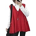 YESNO Sweater Vest Women Loose Swing Cotton Cute Oversized Knit Pullover Sleeveless Sweater Tops with Drop Pockets WM9