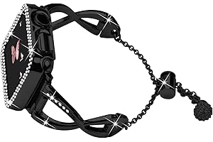 YouthRun For Apple Watch 38MM 40MM 41MM 42MM 44MM 45MM 46MM, Metal Bracelet Fancy Replacement Charm Bands With Protective Case For Women