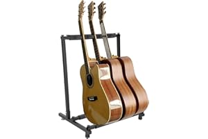 Gepartne 3 Guitar Display Floor Stand, Foldable Guitar Rack, Multiple Guitar Display Case & Bass & Banjo Holder for Training Rooms Stores Collectors Classical Acoustic Electric Bass Guitar