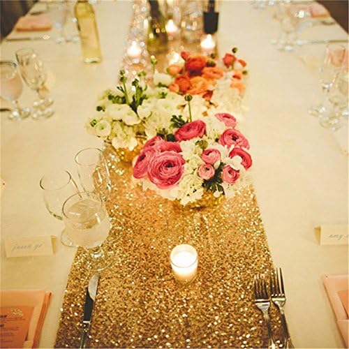 BeneU 14 x 108 Inch Sequin Table Runner Rectangular Sequin Fabric Tablecloth for Wedding Party Decorations Gold