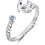 XOYOYZU 925 Sterling Silver Boat Anchor Blue Cubic Zircon CZ Ring Expandable Open Rings Adjustable Women Jewelry