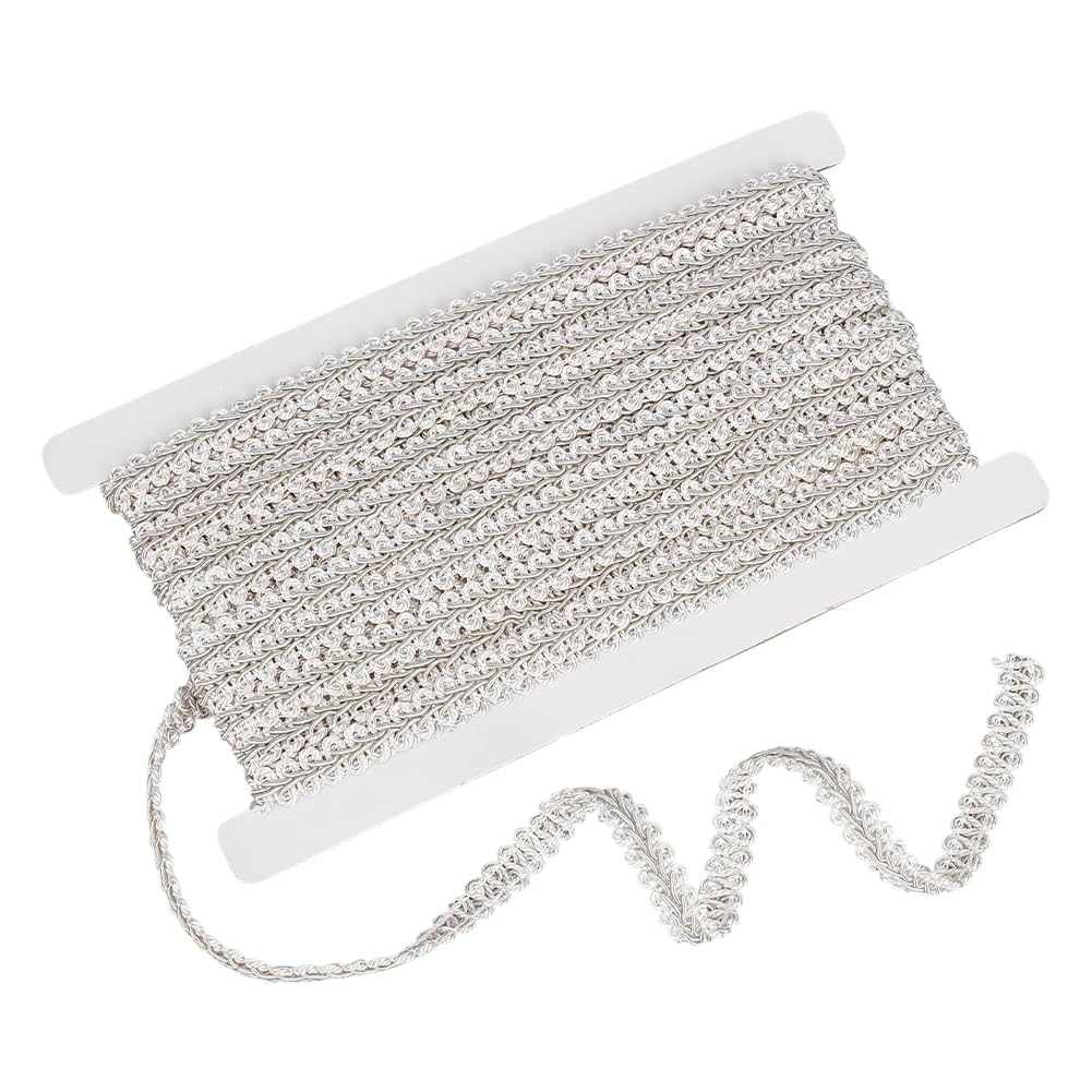 PH PandaHall 15 Yards Gimp Braid Trim, 13mm Polyester Braided Trim Silver Sewing Centipede Lace Ribbon Decorative Gimp Trim for Curtain Home Decoration Costume DIY Crafts Sewing Crafts