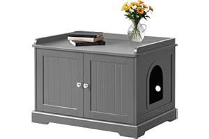 WARCAT Cat Litter Box Enclosure, Hidden Litter Box Furniture, Modern Style Wooden Cat Washroom Indoor with with Breathable Back Plate, Cat House Cabinet (Gery)