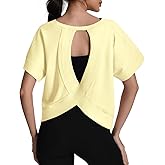 Open Back Workout Tops Oversized Tshirts for Women Cotton Short Sleeve Tees Backless Crop Tops Boxy Yoga Shirts