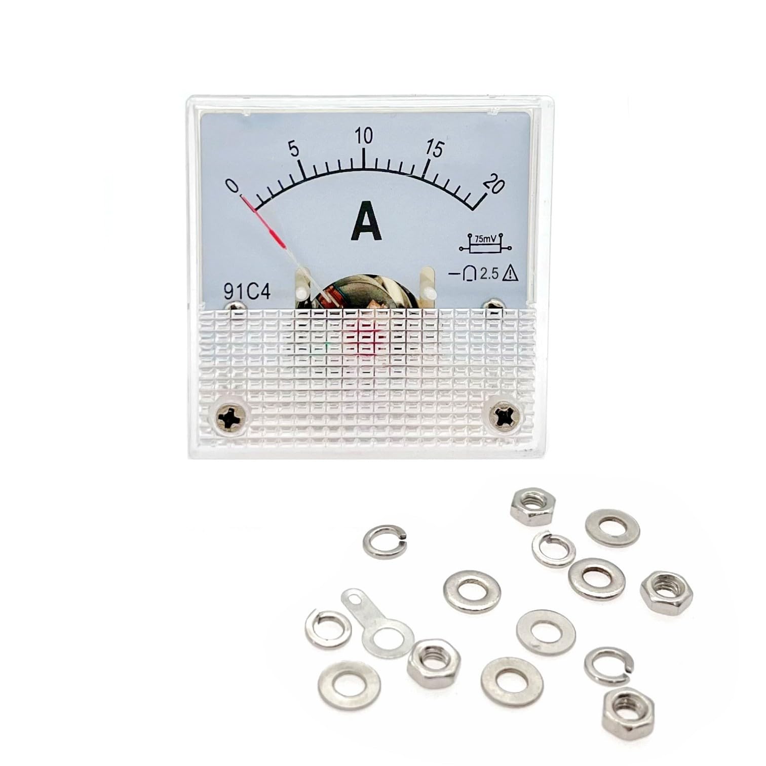 JZK 20A Ammeter Panel Amp Meter, Analog Current Panel Meter DC 0-20A 75mV, 20 amp 91C4 DC Current Pointer Ammeter, Ampere Tester Gauge