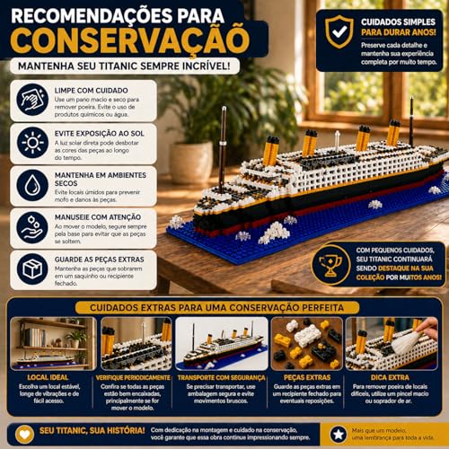 Kit Blocos de Construção Titanic 56cm | Com Base Oceano