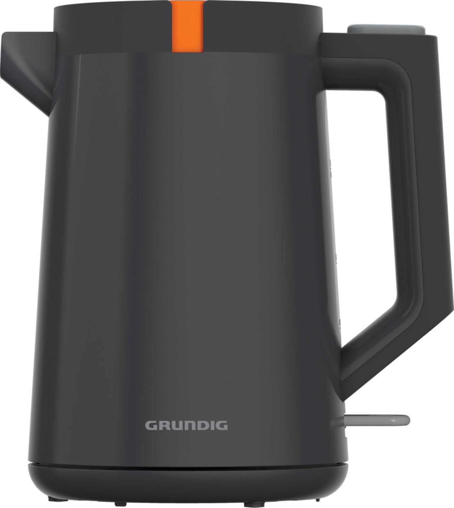Grundig WK 5320 Wasserkocher, 2200 W Leistung, 1,7 l Fassungsvermögen, Kabelaufwicklung, 1 Liter, Abschaltautomatik, verdecktes Heizelement aus Edelstahl, Grau/Terracotta