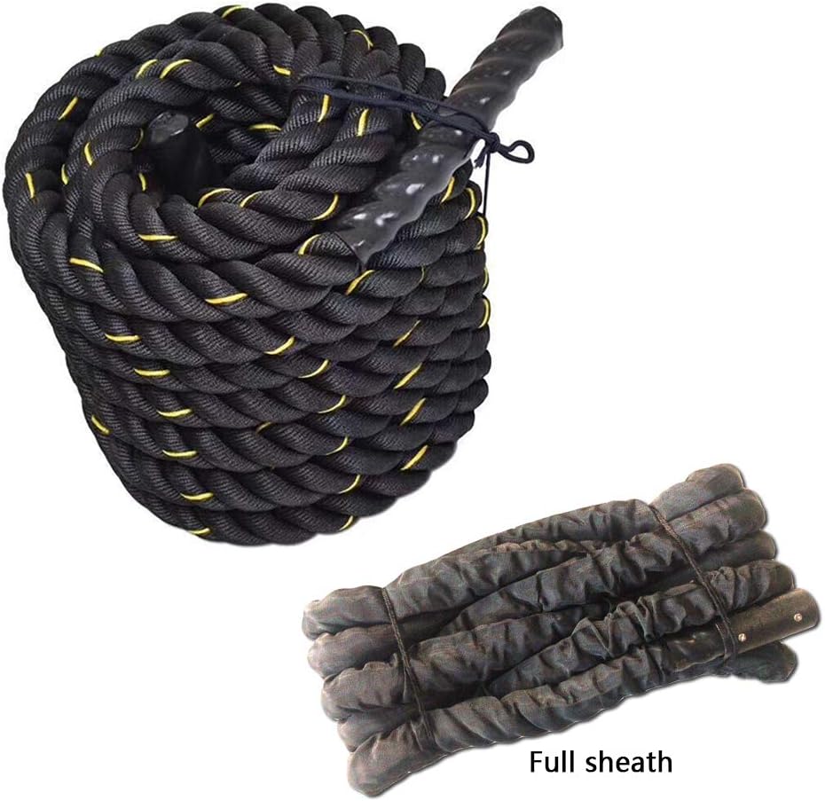 YUANZHU Battle Ropes with Full-Wrap Protective Sleeve, Exercise Training Rope for Strength Training Cardio Workout(1.5/2 Inch Diameter 30, 40, 50Ft)