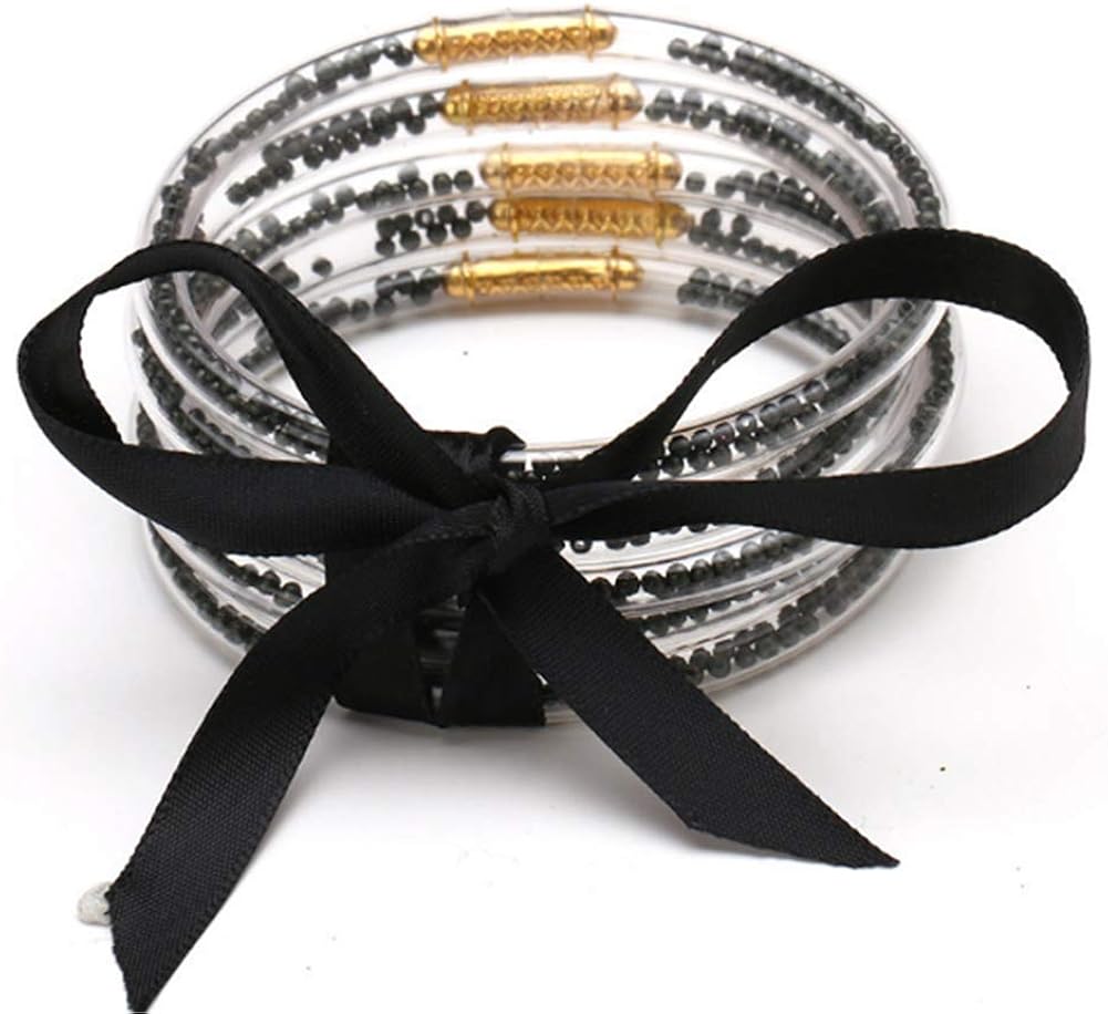 Meisito Jelly Bangle Bracelets Set Fashion Cute Bead Filled