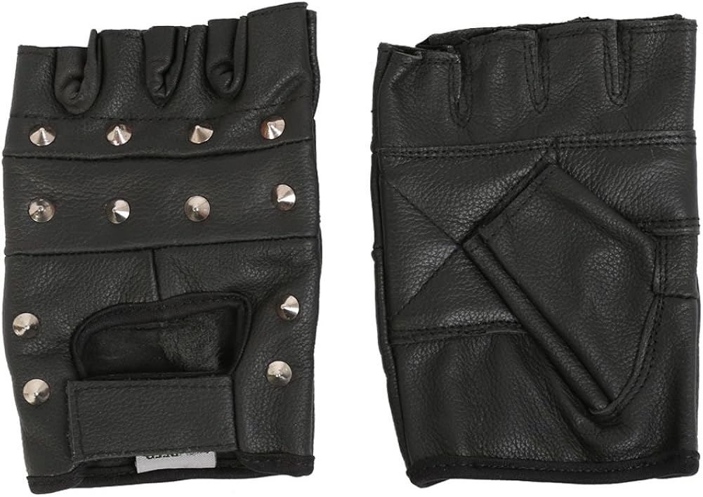 Fingerless Studded Black Leather Motorcycle/Biker Gloves Amazon.co.uk