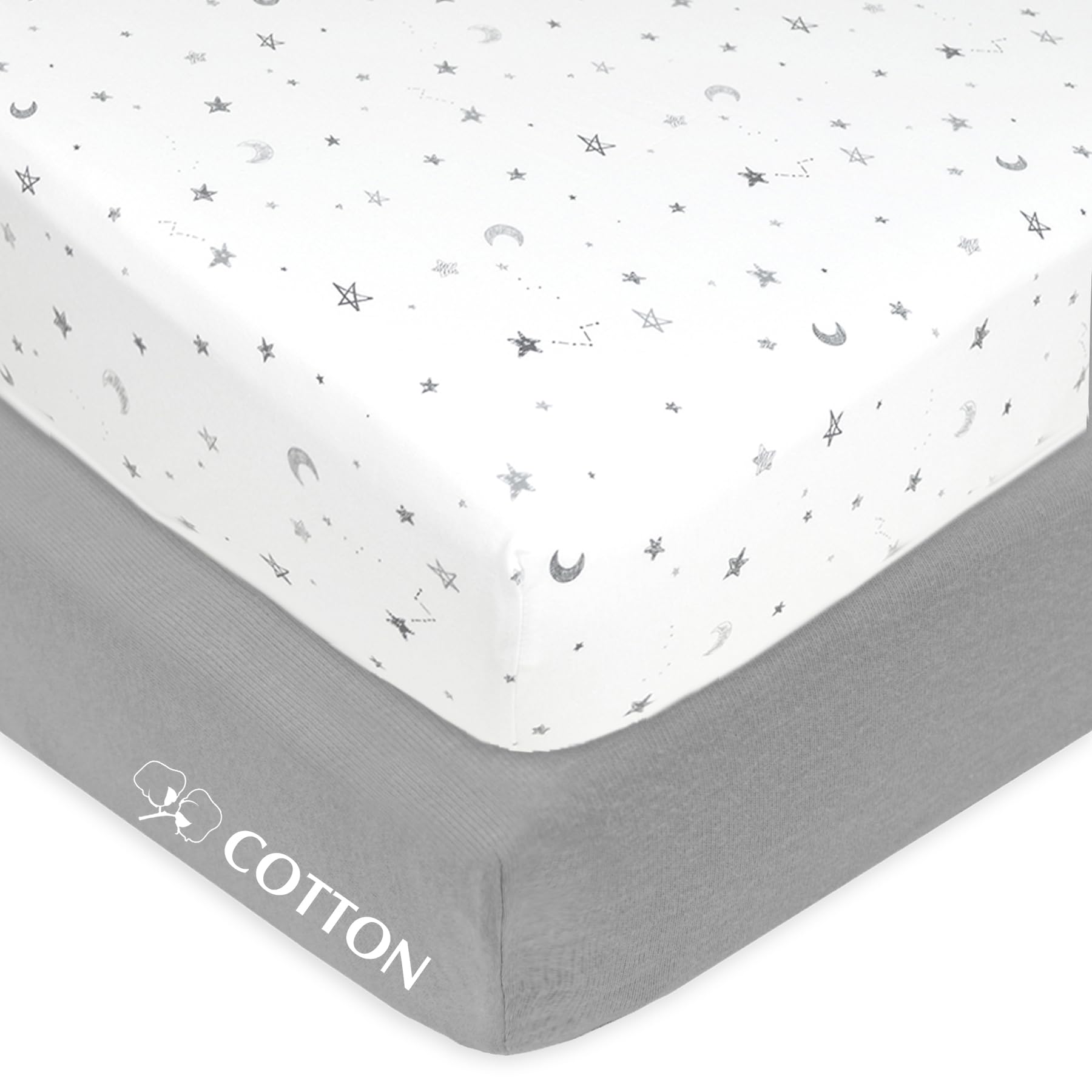 Photo 1 of American Baby Company 2 Pack 100% Natural Cotton Fitted Crib Sheets 52" x 28" - Soft, Breathable, Hypoallergenic & Gentle Toddler Bed Sheets, Gray Stars and Gray, Neutral for Boys & Girls