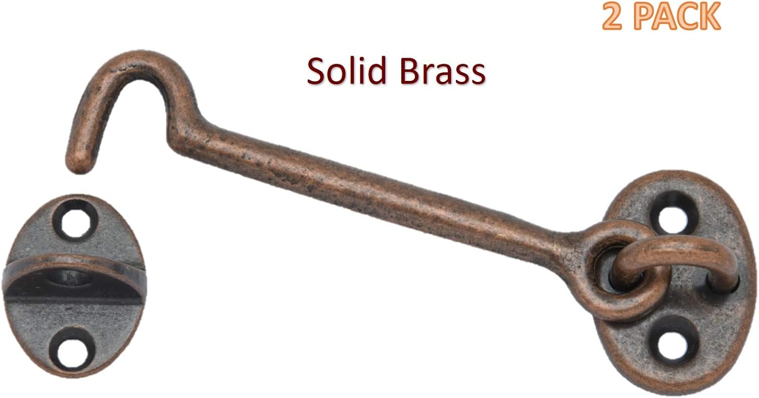 Antique Copper Made In Taiwan Qcaa Forged Brass Cabin Door Hook Latch Eye 2 Pack 2 1 2 Hardware Tools Home Improvement Urbytus Com